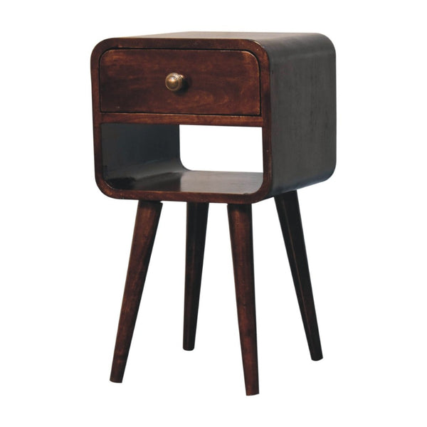 HomeRoots 22" Handcrafted Walnut-Finish Solid Mango Wood Nightstand with Drawer & Open Shelf for Storage 651541