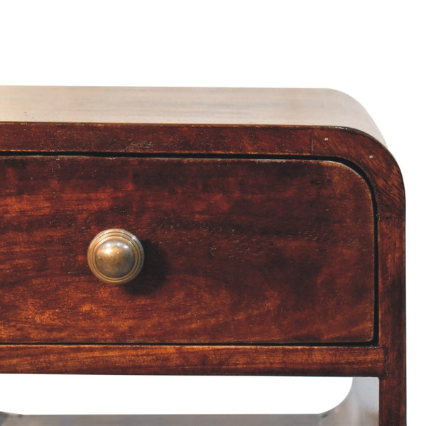 HomeRoots 22" Handcrafted Walnut-Finish Solid Mango Wood Nightstand with Drawer & Open Shelf for Storage 651541