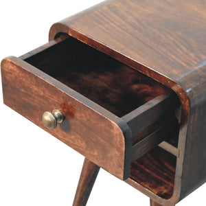 HomeRoots 22" Handcrafted Walnut-Finish Solid Mango Wood Nightstand with Drawer & Open Shelf for Storage 651541