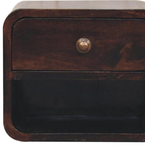HomeRoots 16" Walnut Floating Nightstand - Handcrafted Round Design with Drawer & Open Shelf for Storage 651542