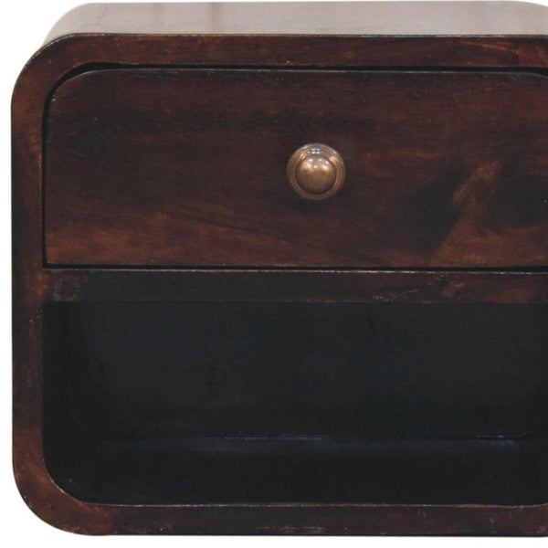 HomeRoots 16" Walnut Floating Nightstand - Handcrafted Round Design with Drawer & Open Shelf for Storage 651542