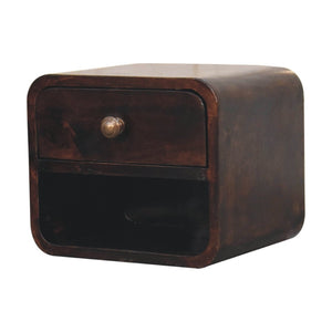 HomeRoots 16" Walnut Floating Nightstand - Handcrafted Round Design with Drawer & Open Shelf for Storage 651542