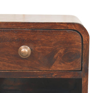 HomeRoots 16" Walnut Floating Nightstand - Handcrafted Round Design with Drawer & Open Shelf for Storage 651542