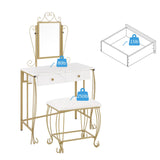 Hearth and Haven Vanity Mirror Table Set, Makeup Desk Vanity with Stool, Vintage Bedroom Vanity Lots Storage Dressing Table White For Women and Girls W2167P143383