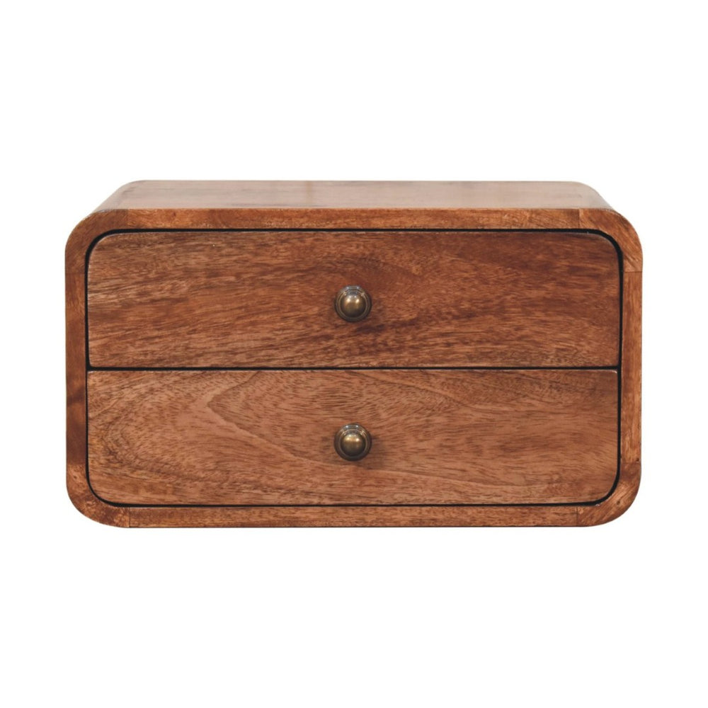 HomeRoots 18" Brown Solid Wood Floating Nightstand with Two Drawers - Stylish Space-Saving Design & Storage 651543