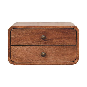 HomeRoots 18" Brown Solid Wood Floating Nightstand with Two Drawers - Stylish Space-Saving Design & Storage 651543