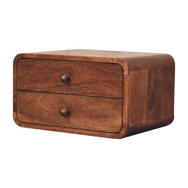HomeRoots 18" Brown Solid Wood Floating Nightstand with Two Drawers - Stylish Space-Saving Design & Storage 651543