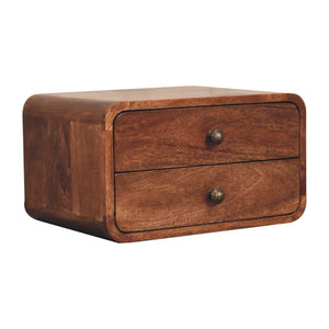 HomeRoots 18" Brown Solid Wood Floating Nightstand with Two Drawers - Stylish Space-Saving Design & Storage 651543