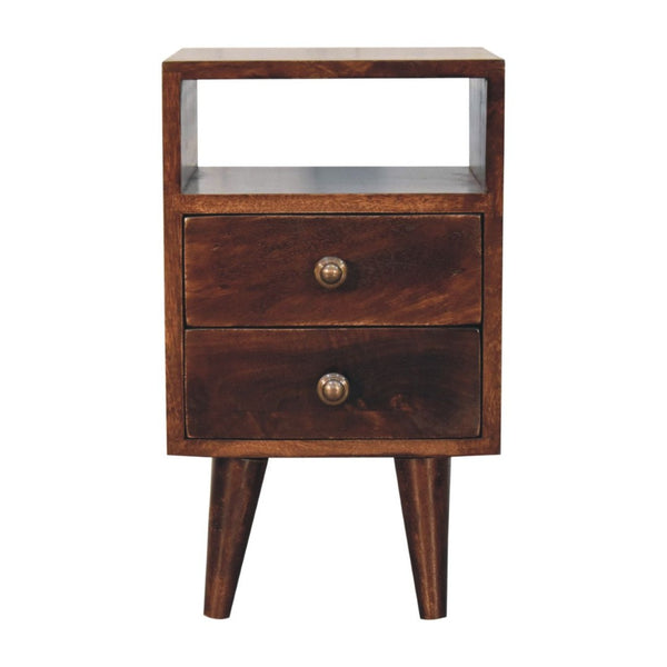 HomeRoots 20" Solid Walnut Two Drawer Nightstand - Handcrafted, Compact Storage with Open Shelf & Stylish Design 651544