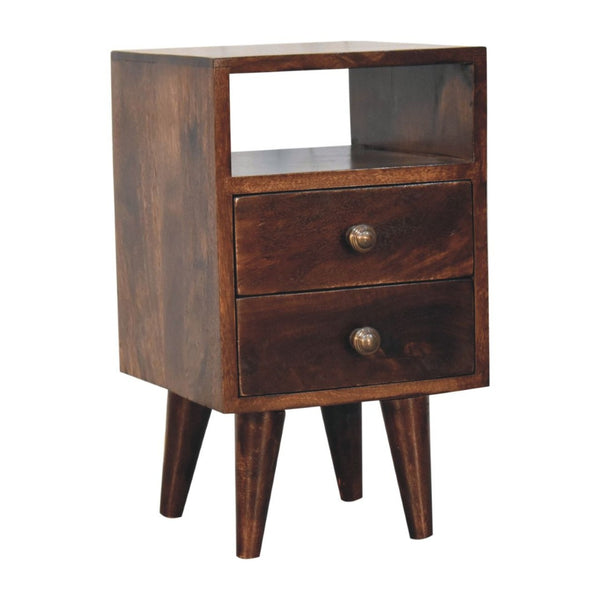 HomeRoots 20" Solid Walnut Two Drawer Nightstand - Handcrafted, Compact Storage with Open Shelf & Stylish Design 651544