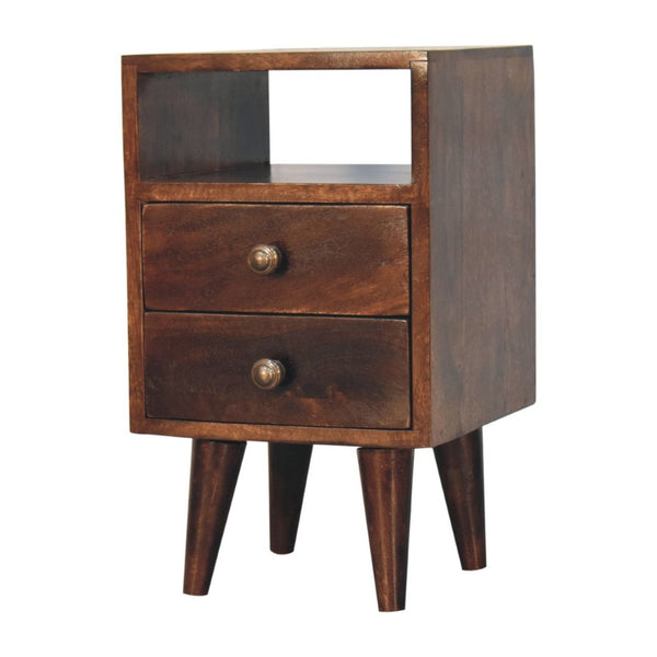 HomeRoots 20" Solid Walnut Two Drawer Nightstand - Handcrafted, Compact Storage with Open Shelf & Stylish Design 651544