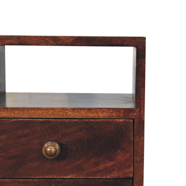 HomeRoots 20" Solid Walnut Two Drawer Nightstand - Handcrafted, Compact Storage with Open Shelf & Stylish Design 651544