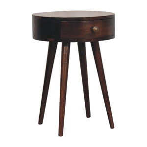 HomeRoots 22" Walnut Solid Wood Round Nightstand with Drawer - Handcrafted Modern Accent Table for Any Space 651545