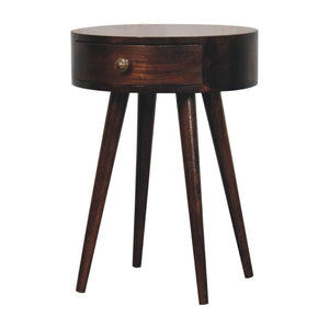 HomeRoots 22" Walnut Solid Wood Round Nightstand with Drawer - Handcrafted Modern Accent Table for Any Space 651545
