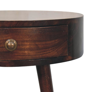HomeRoots 22" Walnut Solid Wood Round Nightstand with Drawer - Handcrafted Modern Accent Table for Any Space 651545