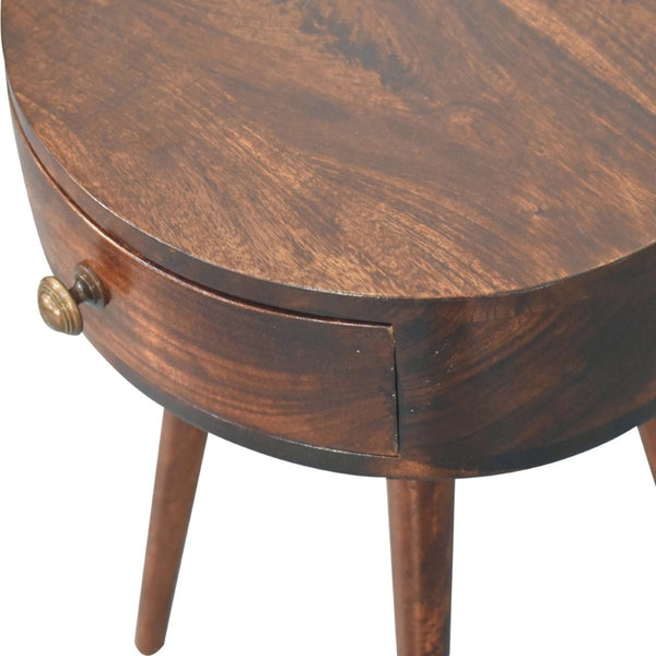 HomeRoots 22" Walnut Solid Wood Round Nightstand with Drawer - Handcrafted Modern Accent Table for Any Space 651545