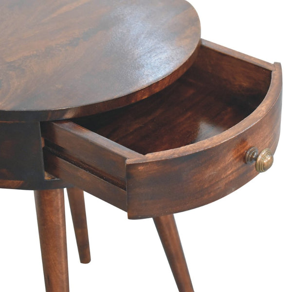 HomeRoots 22" Walnut Solid Wood Round Nightstand with Drawer - Handcrafted Modern Accent Table for Any Space 651545