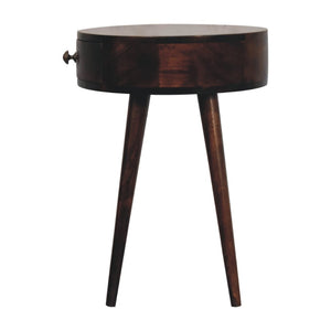 HomeRoots 22" Walnut Solid Wood Round Nightstand with Drawer - Handcrafted Modern Accent Table for Any Space 651545