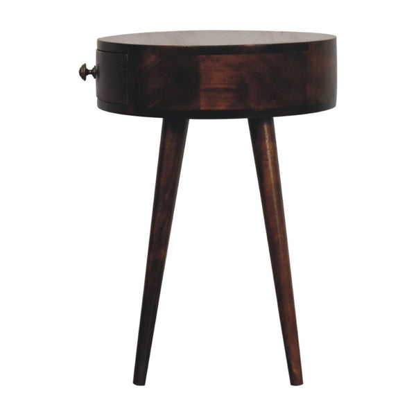 HomeRoots 22" Walnut Solid Wood Round Nightstand with Drawer - Handcrafted Modern Accent Table for Any Space 651545