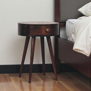 HomeRoots 22" Walnut Solid Wood Round Nightstand with Drawer - Handcrafted Modern Accent Table for Any Space 651545