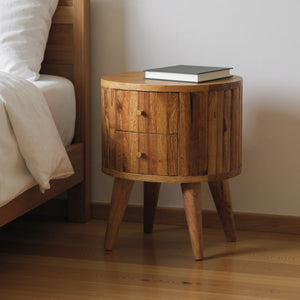 HomeRoots 18" Handcrafted Natural Solid Wood Oval Nightstand with Two Drawers – Elegant Storage Solution for Any Room 651547