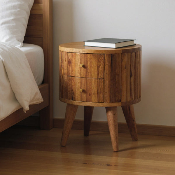HomeRoots 18" Handcrafted Natural Solid Wood Oval Nightstand with Two Drawers – Elegant Storage Solution for Any Room 651547