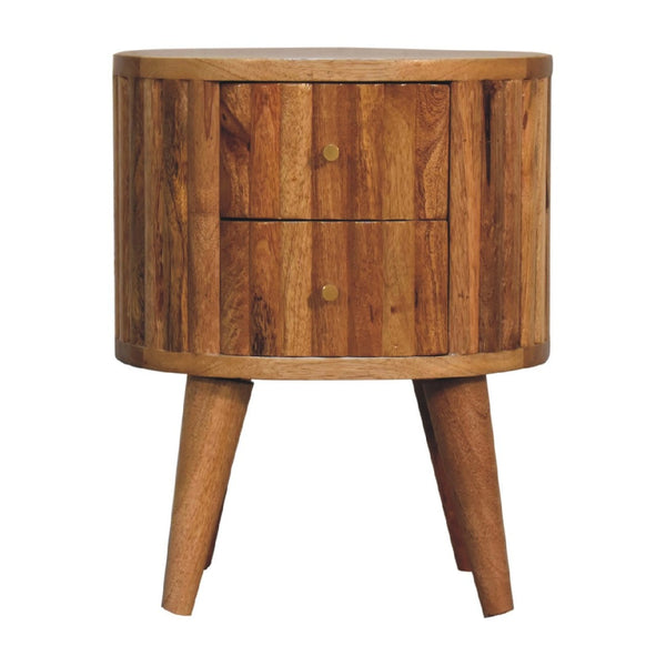 HomeRoots 18" Handcrafted Natural Solid Wood Oval Nightstand with Two Drawers – Elegant Storage Solution for Any Room 651547