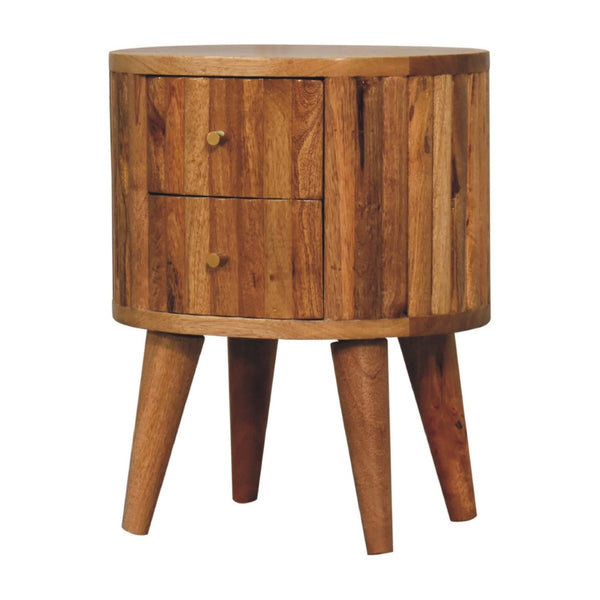 HomeRoots 18" Handcrafted Natural Solid Wood Oval Nightstand with Two Drawers – Elegant Storage Solution for Any Room 651547