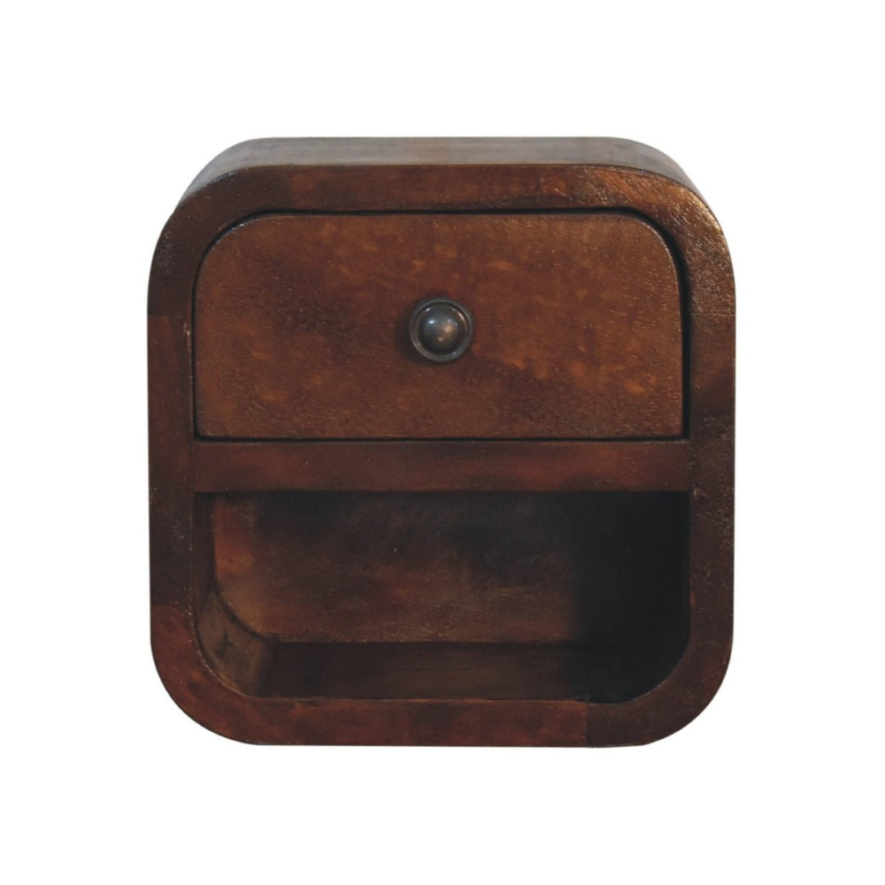 HomeRoots 8" Dark Brown Solid Wood Nightstand with Drawer & Open Shelf – Compact Storage Solution for Any Room 651548