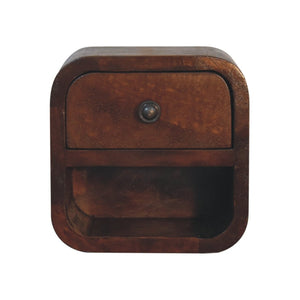 HomeRoots 8" Dark Brown Solid Wood Nightstand with Drawer & Open Shelf – Compact Storage Solution for Any Room 651548