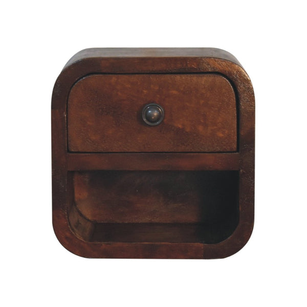 HomeRoots 8" Dark Brown Solid Wood Nightstand with Drawer & Open Shelf – Compact Storage Solution for Any Room 651548