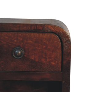HomeRoots 8" Dark Brown Solid Wood Nightstand with Drawer & Open Shelf – Compact Storage Solution for Any Room 651548