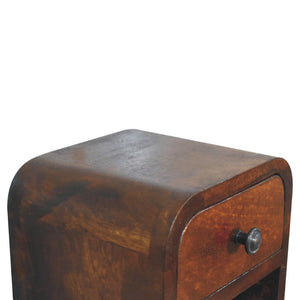 HomeRoots 8" Dark Brown Solid Wood Nightstand with Drawer & Open Shelf – Compact Storage Solution for Any Room 651548
