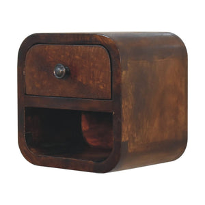 HomeRoots 8" Dark Brown Solid Wood Nightstand with Drawer & Open Shelf – Compact Storage Solution for Any Room 651548