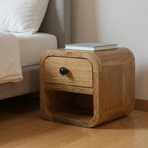 HomeRoots 8" Beige Solid Wood Nightstand with Drawer – Compact, Modern Design for Effortless Bedroom Style 651549