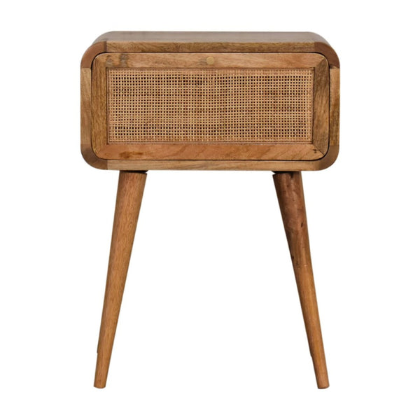 HomeRoots 21" Handcrafted Solid Wood and Cane Rattan Nightstand with Hidden Drawer for Small Spaces 651550