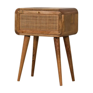 HomeRoots 21" Handcrafted Solid Wood and Cane Rattan Nightstand with Hidden Drawer for Small Spaces 651550