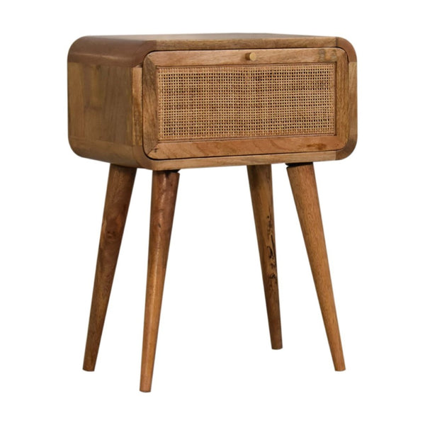 HomeRoots 21" Handcrafted Solid Wood and Cane Rattan Nightstand with Hidden Drawer for Small Spaces 651550