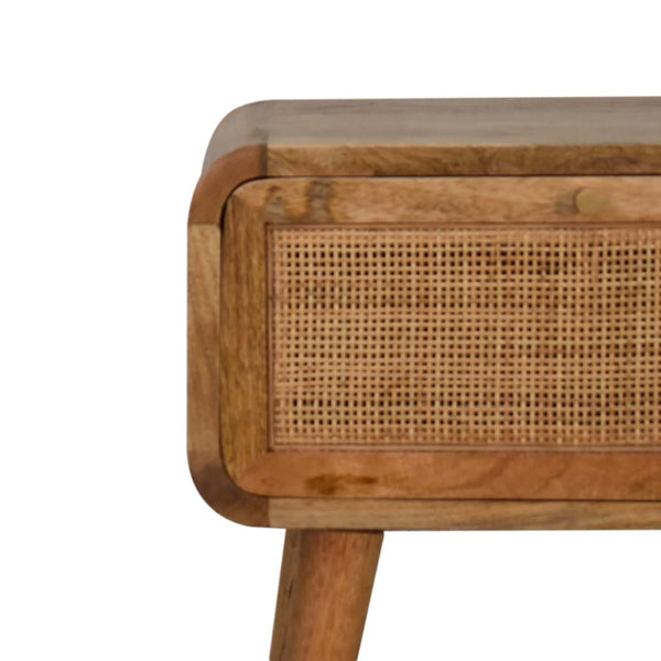 HomeRoots 21" Handcrafted Solid Wood and Cane Rattan Nightstand with Hidden Drawer for Small Spaces 651550