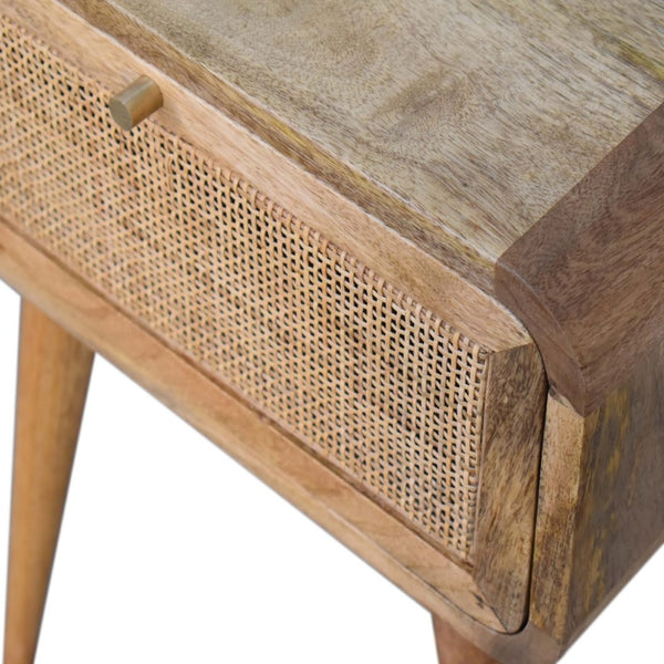 HomeRoots 21" Handcrafted Solid Wood and Cane Rattan Nightstand with Hidden Drawer for Small Spaces 651550