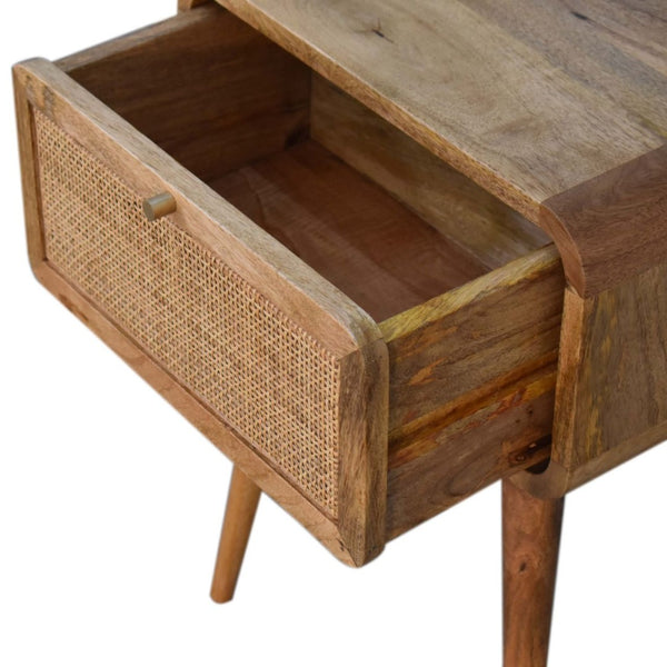 HomeRoots 21" Handcrafted Solid Wood and Cane Rattan Nightstand with Hidden Drawer for Small Spaces 651550