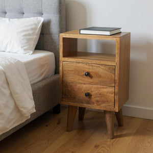 HomeRoots 20" Solid Mango Wood Nightstand with Two Drawers, Modern Design & Versatile Storage for Any Space 651551