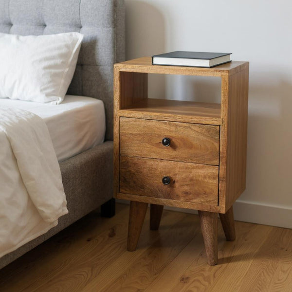 HomeRoots 20" Solid Mango Wood Nightstand with Two Drawers, Modern Design & Versatile Storage for Any Space 651551