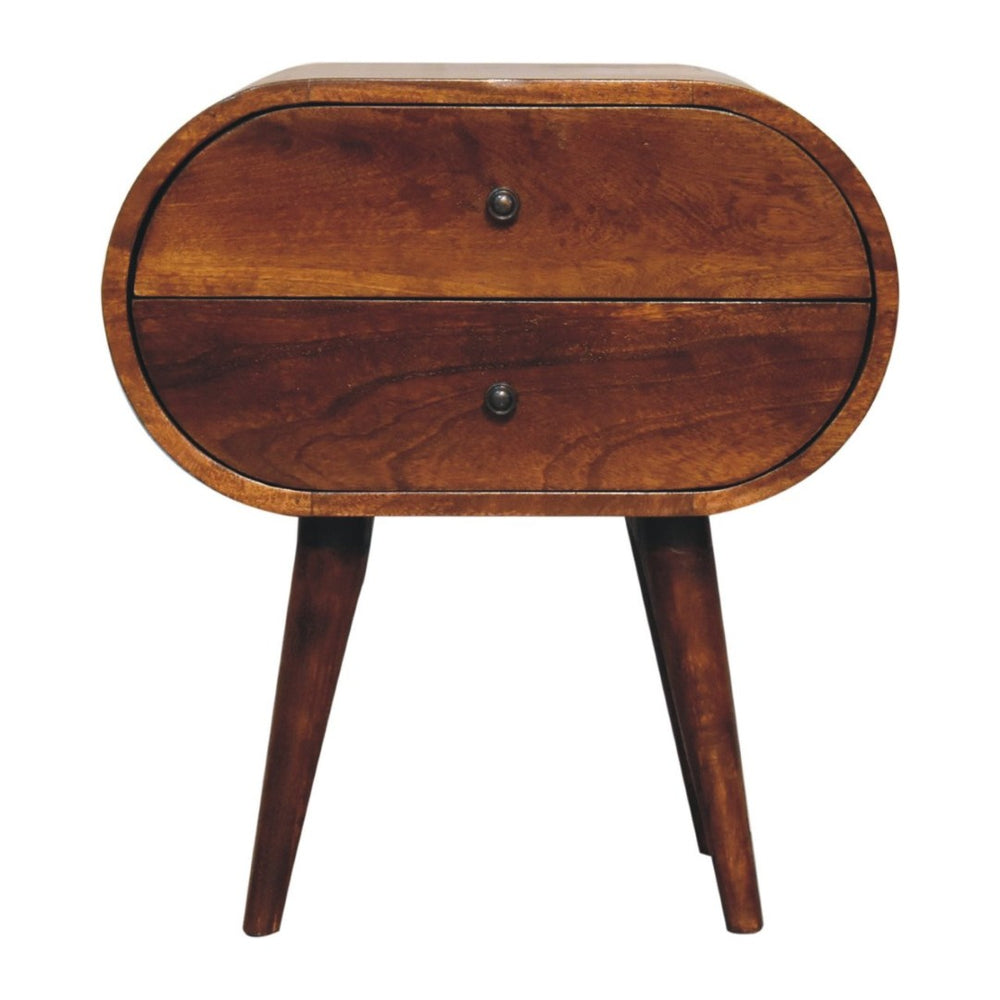 HomeRoots 24" Chestnut Solid Wood Oval Nightstand - Handcrafted Two-Drawer Table for Elegant Storage Solutions 651552
