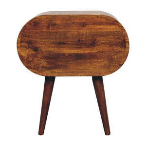 HomeRoots 24" Chestnut Solid Wood Oval Nightstand - Handcrafted Two-Drawer Table for Elegant Storage Solutions 651552