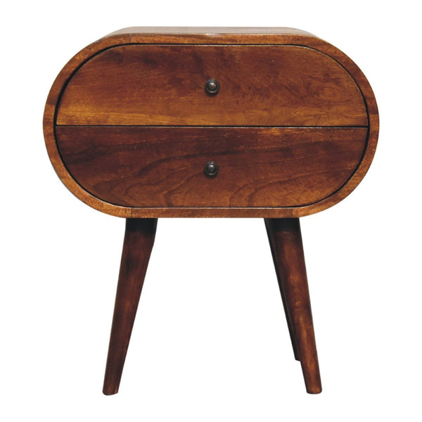 HomeRoots 24" Chestnut Solid Wood Oval Nightstand - Handcrafted Two-Drawer Table for Elegant Storage Solutions 651552