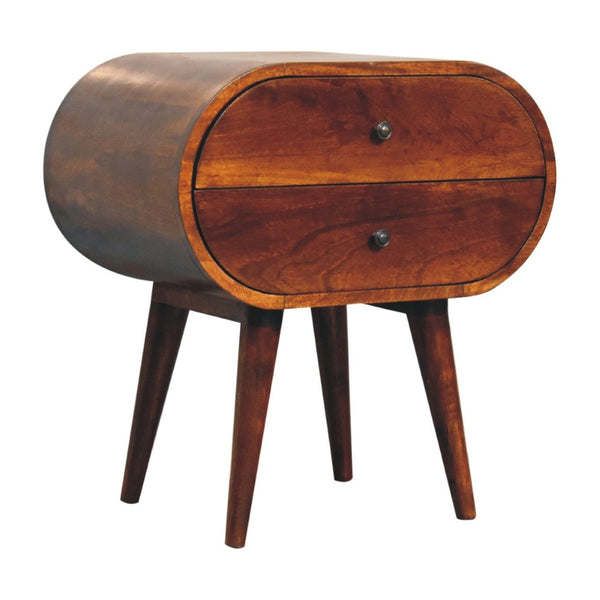 HomeRoots 24" Chestnut Solid Wood Oval Nightstand - Handcrafted Two-Drawer Table for Elegant Storage Solutions 651552
