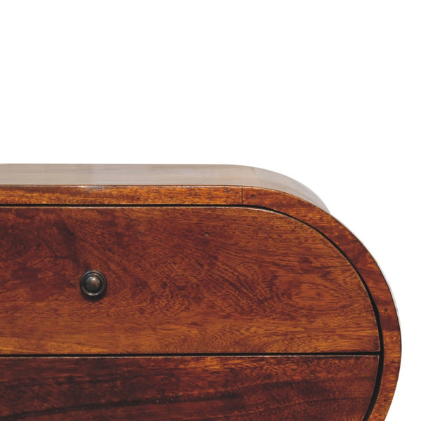 HomeRoots 24" Chestnut Solid Wood Oval Nightstand - Handcrafted Two-Drawer Table for Elegant Storage Solutions 651552