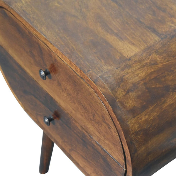 HomeRoots 24" Chestnut Solid Wood Oval Nightstand - Handcrafted Two-Drawer Table for Elegant Storage Solutions 651552