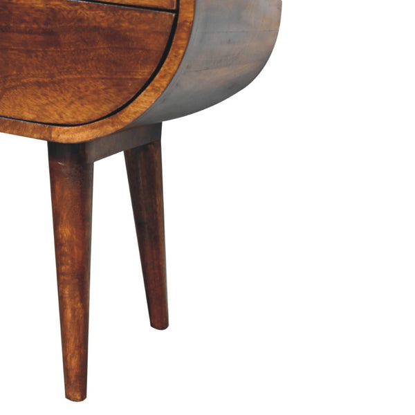 HomeRoots 24" Chestnut Solid Wood Oval Nightstand - Handcrafted Two-Drawer Table for Elegant Storage Solutions 651552